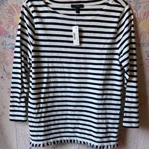 BRAND NEW JCREW Navy and White Stripped Fringed Top